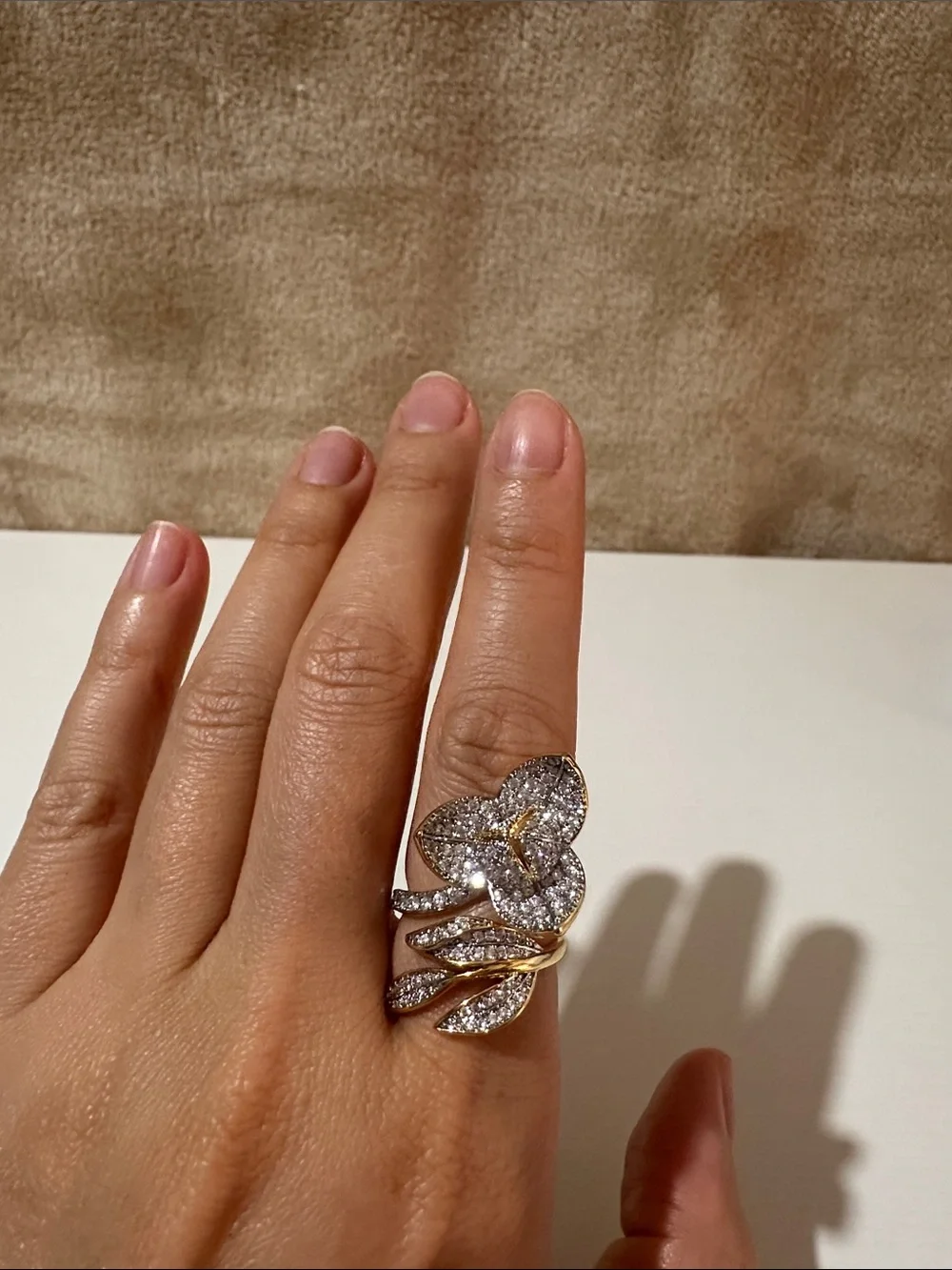 Gold and Silver Leaf Cluster Cocktail Ring - Women's Jewelry